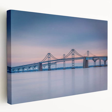 Large art print of Chesapeake Bay, featuring a serene blue and green palette on stretched canvas, ideal for kitchen wall art.