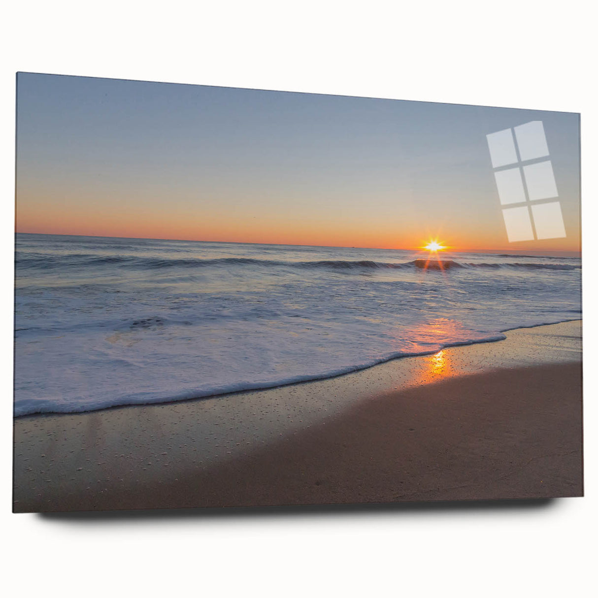 Large abstract wall art of Massachusetts Cape in mid-century modernist style on acrylic, ideal for dining room ambiance.