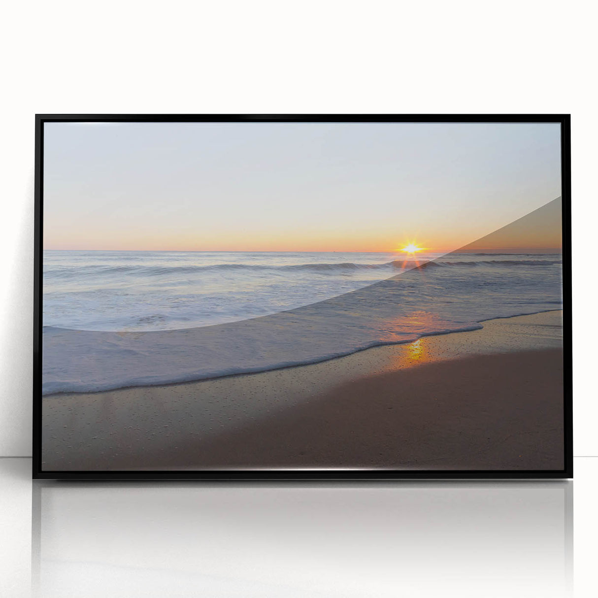 Large abstract wall art depicting the Massachusetts Cape in muted earth tones, framed in black acrylic.