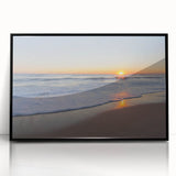 Large abstract wall art depicting the Massachusetts Cape in muted earth tones, framed in black acrylic.