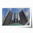 Extra large rolled print of Detroit skyline in muted gray and blue tones, suitable for classy bathroom wall art.