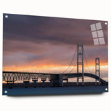 Acrylic print of a serene Michigan Upper Peninsula landscape in subdued green and blue tones.