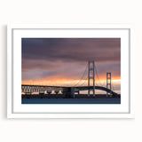 Abstract art print of Michigan's Upper Peninsula in muted earth tones on a white framed mat.