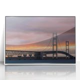 Framed acrylic print of a serene Michigan Upper Peninsula landscape in soft green and blue tones.