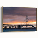 Framed canvas featuring a vintage-style landscape painting of Michigan's Upper Peninsula in black and gold tones.