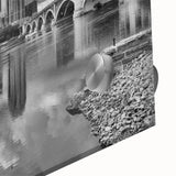 Large abstract wall art of Minneapolis skyline in muted gray and blue tones on acrylic glass, ideal for dining room art.