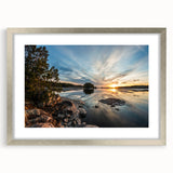 Textured abstract art print depicting a Minnesota landscape in muted earth tones on a framed canvas.