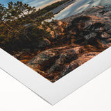 Art deco poster of Minnesota landscape in muted earth tones, printed on rolled canvas, suitable for dining room decor.