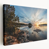 Scenic Minnesota landscape on stretched canvas, featuring serene blue and green tones, ideal for kitchen wall art.