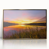 Mid-century modernist Mississippi scenery on a large acrylic print with golden frame, suitable for modern art wall decor.