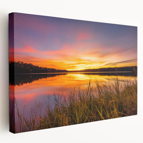Mississippi river landscape on large stretched canvas, featuring soft blue and green hues, ideal for kitchen wall art.