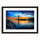 Abstract art print of Kansas City skyline in vibrant colors on a large framed canvas, suitable for living room decor.