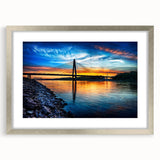 Textured art print of Kansas City skyline in muted blue and gray tones on a framed silver mat, ideal for bedroom art.