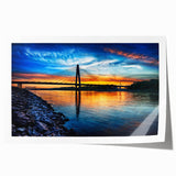 Rolled print of Kansas City skyline with muted blue and gray tones, suitable as art wall for dining room.