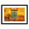 Abstract art print of St. Louis skyline in vibrant, colorful hues on a large framed canvas, ideal for living room decor.
