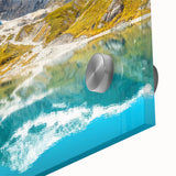 Large abstract wall art depicting Montana's Glacier National Park in muted earth tones on acrylic glass.