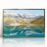 Framed acrylic print of Glacier National Park in muted earth tones, ideal for modern art wall decor.