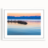 Abstract art print of Montana scenery in muted earth tones on a white framed canvas, suitable for dining room decor.