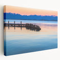 Stretched canvas depicting a serene Montana landscape in natural green and blue tones, suitable for kitchen wall art.