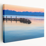 Stretched canvas depicting a serene Montana landscape in natural green and blue tones, suitable for kitchen wall art.