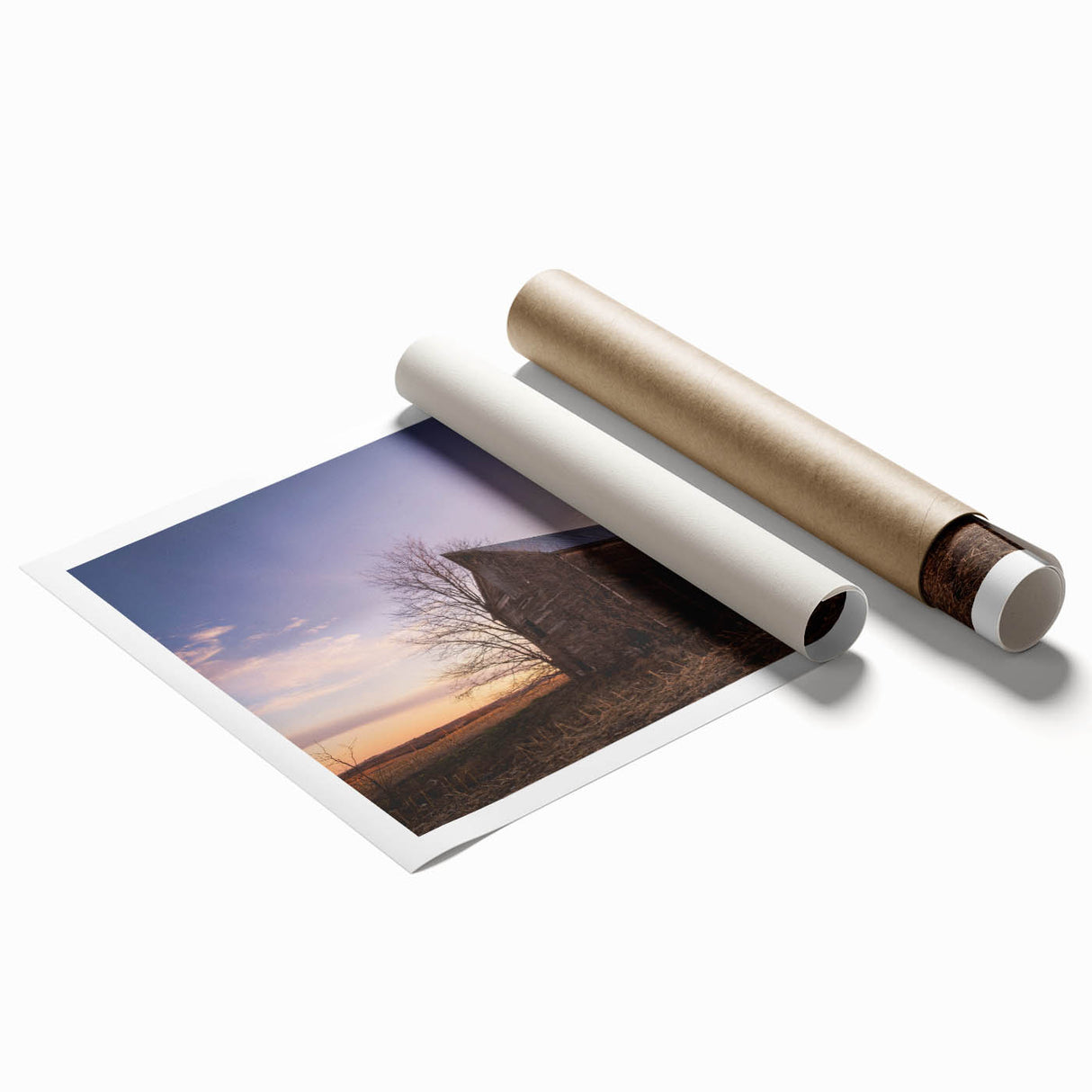 Extra large rolled print featuring a Nebraska scenery with subtle floral elements in soft earth tones.