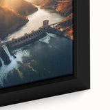 Extra large framed canvas featuring a textured depiction of the Hoover Dam in black with colorful accents.