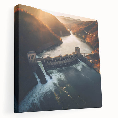 Side view of Hoover Dam in muted earth tones on a large stretched canvas, suitable for kitchen wall art.