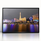Large abstract wall art depicting the Las Vegas skyline in muted black and gray tones on a framed acrylic print.