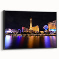 Black and white framed canvas of the Las Vegas skyline, ideal for bedroom wall decor.