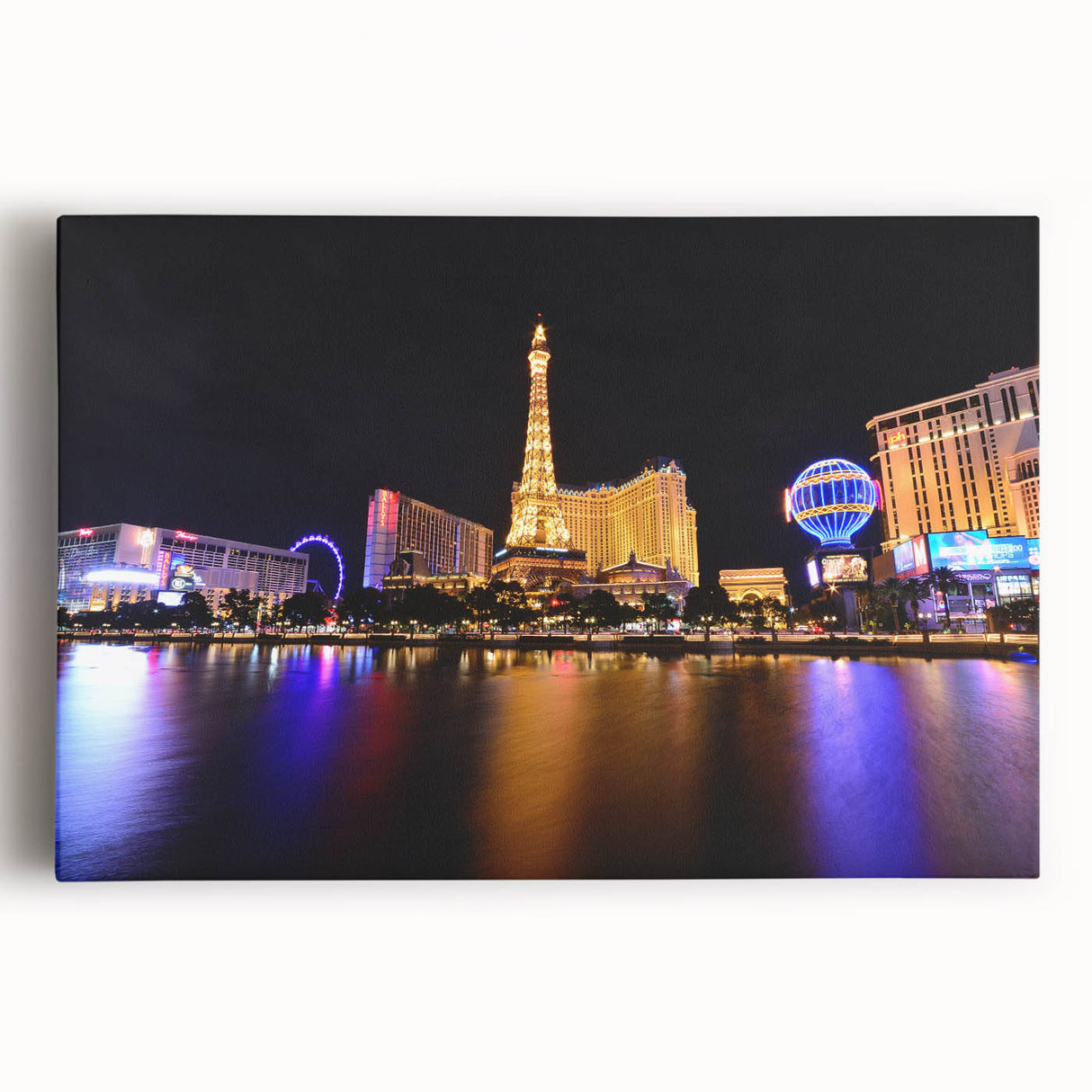 Black and white panoramic view of Las Vegas skyline on large stretched canvas, ideal for kitchen wall art.