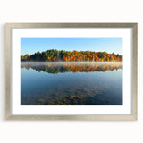 Textured abstract art print of New Hampshire scenery in muted earth tones, framed in silver, ideal for bedroom art.