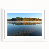 Abstract art print of New Hampshire scenery in muted earth tones on a white-framed mat, suitable for dining room decor.