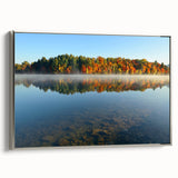 Framed canvas depicting a vintage New Hampshire landscape in vibrant autumn colors, ideal for living room decor.