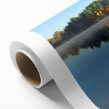 Art deco poster of New Hampshire scenery on rolled canvas, featuring muted earth tones, suitable as nursery wall art.