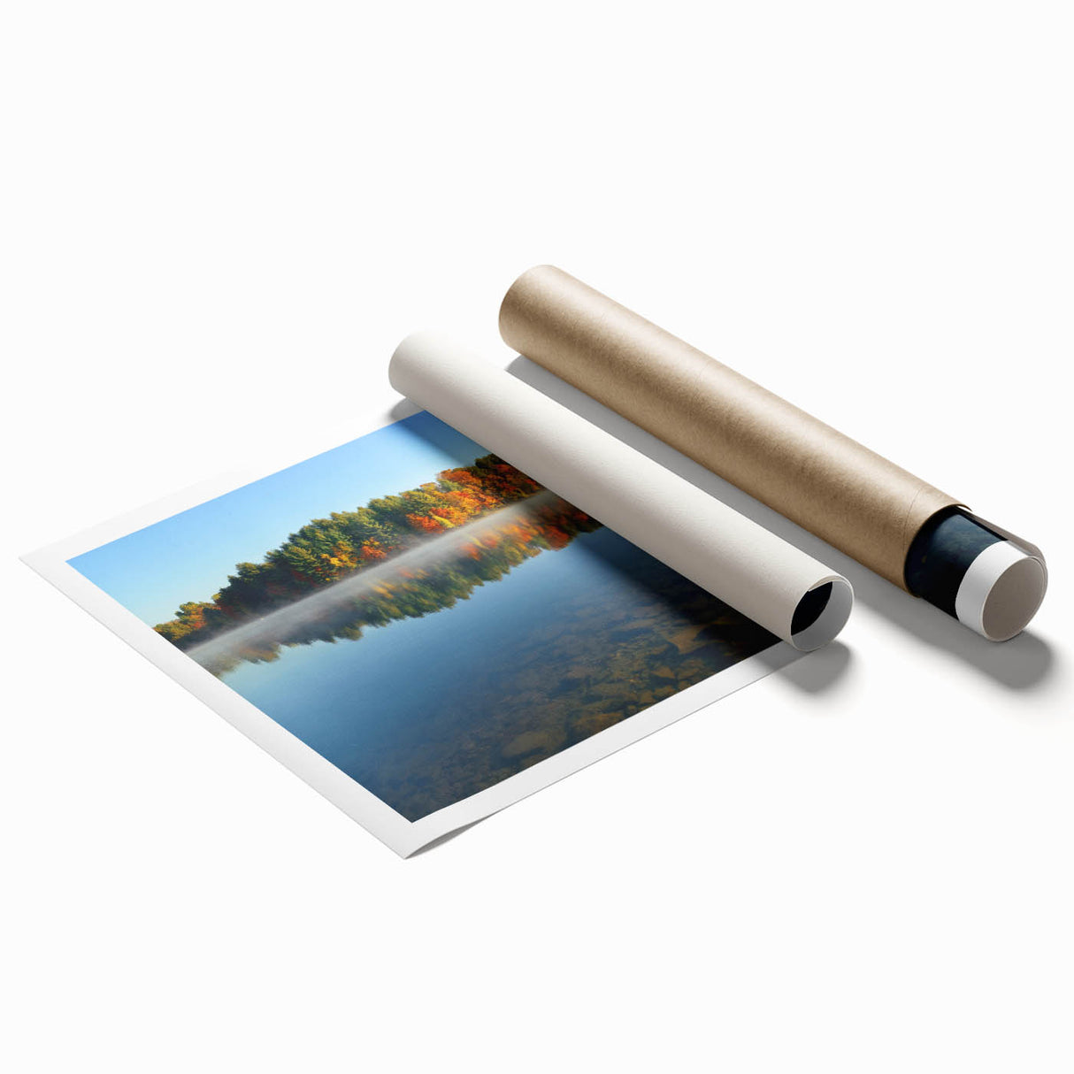 Extra large rolled print of a New Hampshire landscape with floral elements in soft green and blue tones.