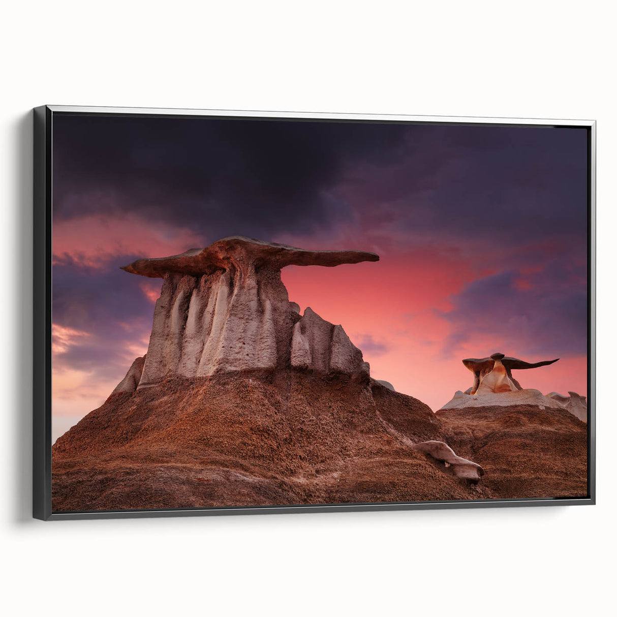 Black and white framed canvas depicting a vintage New Mexico landscape, ideal for bedroom wall art.