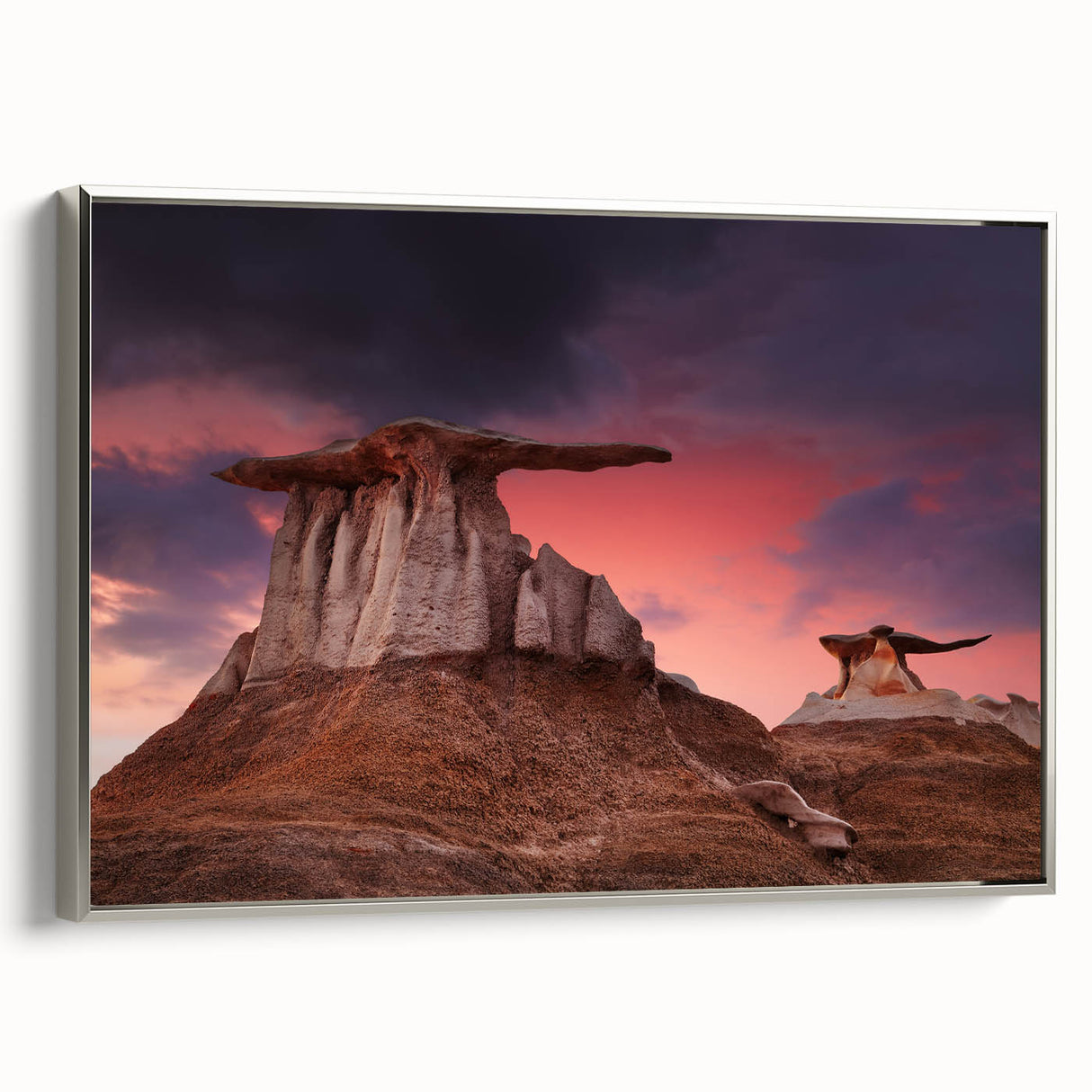 Framed canvas featuring a vintage-style New Mexico landscape painting in vibrant colors, ideal for living room decor.