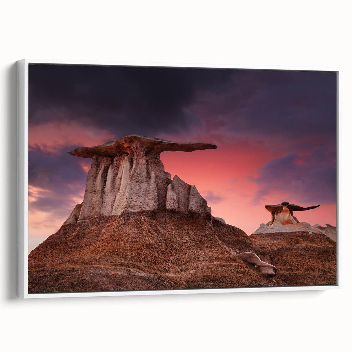 Extra large framed canvas featuring a vintage poster art of New Mexico landscape in colorful tones.