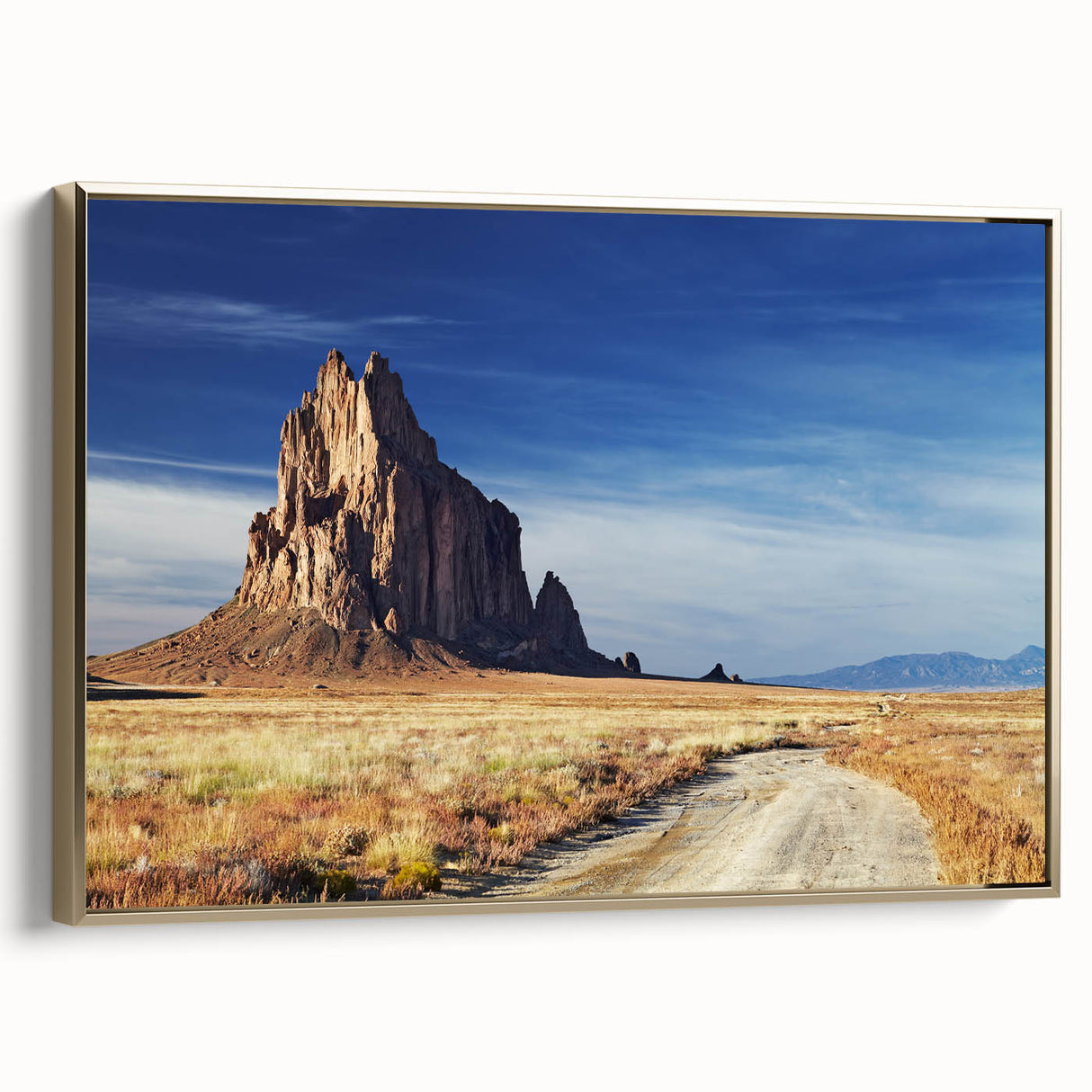 Framed canvas of White Sands, New Mexico landscape in muted earth tones, ideal for bedroom wall art.