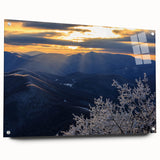 Acrylic print of Blue Ridge scenery in North Carolina with vibrant green and blue tones, ideal for dining room decor.