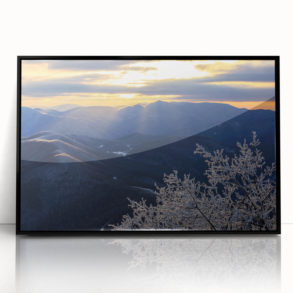 Large abstract wall art depicting the Blue Ridge landscape in muted earth tones on a framed acrylic.