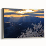 Framed canvas of Blue Ridge landscape in North Carolina, featuring colorful art palette with black vintage-style accents.