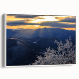 Vintage poster art of Blue Ridge, North Carolina in colorful hues on extra large framed canvas, ideal for living room decor.