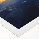 Art deco poster of the Blue Ridge Mountains in pastel blue and green tones on rolled canvas, suitable for dining room decor.