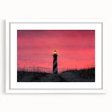 Abstract art print of Cape Hatteras featuring soft blue and beige tones on a framed white matte.