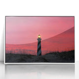 Art deco poster of Cape Hatteras with muted blue tones on framed acrylic, suitable for modern nursery decor.