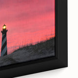 Extra large black wall art of Cape Hatteras with colorful, textured details on a framed canvas.