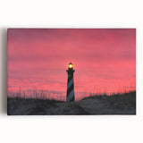 Black and white photograph of Cape Hatteras lighthouse on stretched canvas, suitable for kitchen wall art.