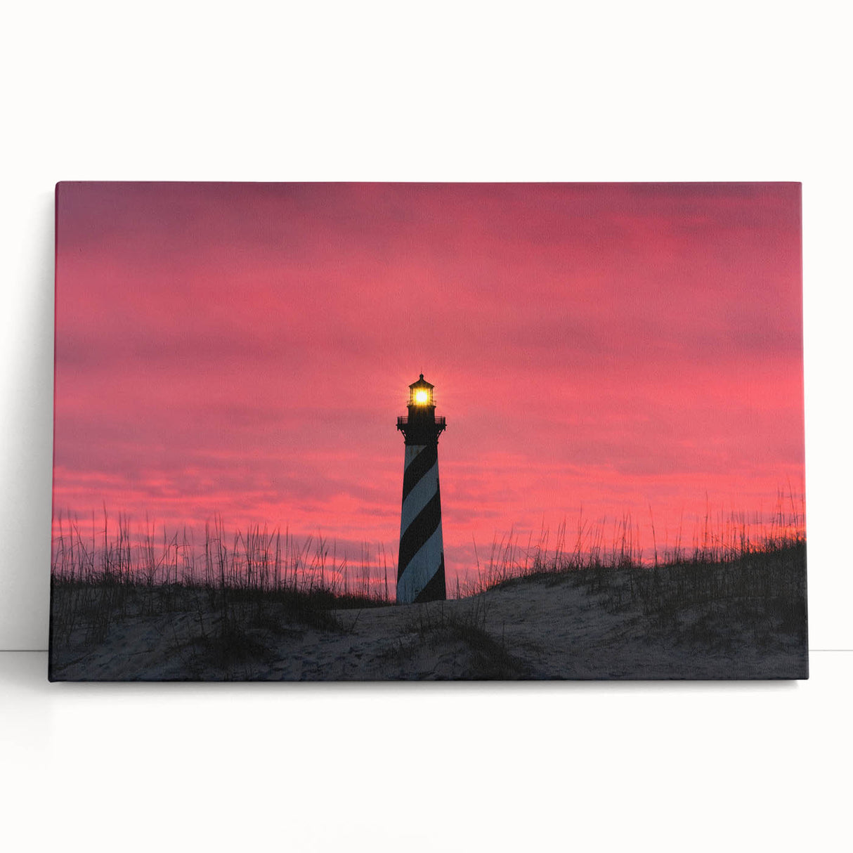 Black and white photo of Cape Hatteras scenery on stretched canvas, ideal for kitchen wall art.