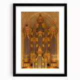 Extra large abstract art print featuring colorful, textured scenery of Durham, North Carolina in a black frame.